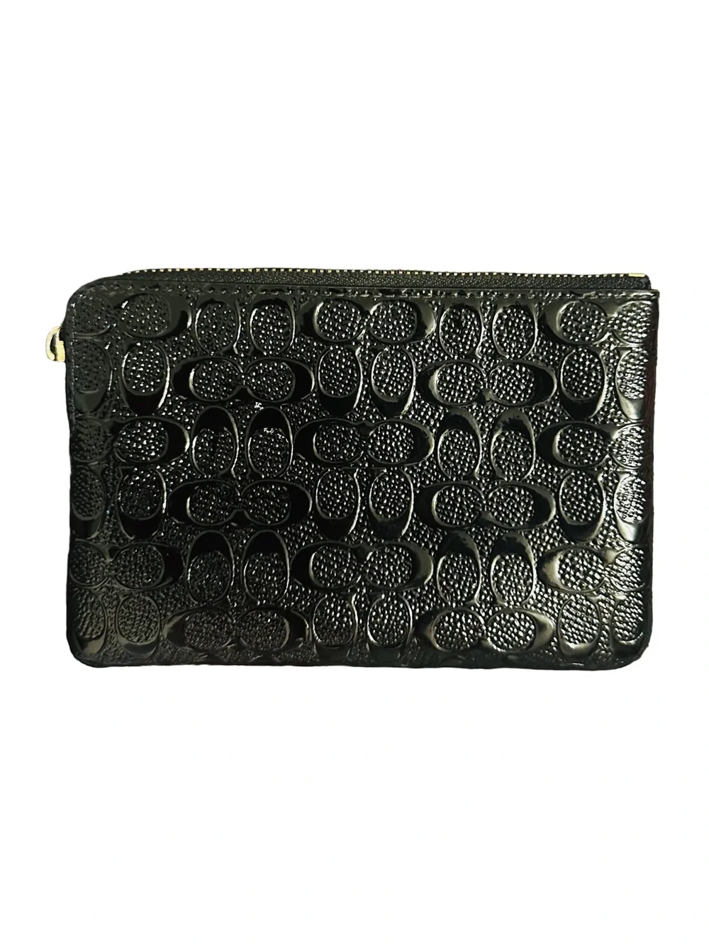 Coach Black Patent Embossed Signature Wristlet